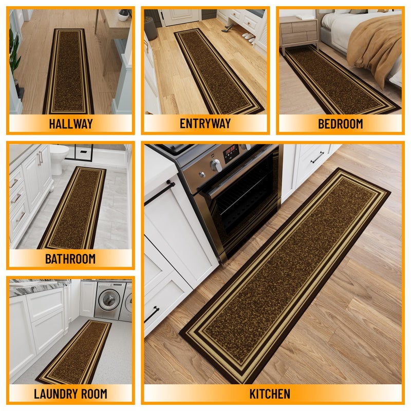 Ottomanson Hallway Runner Rug 1'10" x 7' Non Slip Border Area Rugs Easy to Clean Laundry Rug Runner Durable & Pet Friendly Floor Carpet Runners for Hallways Entryway Living Room Kitchen, Brown - Image 3